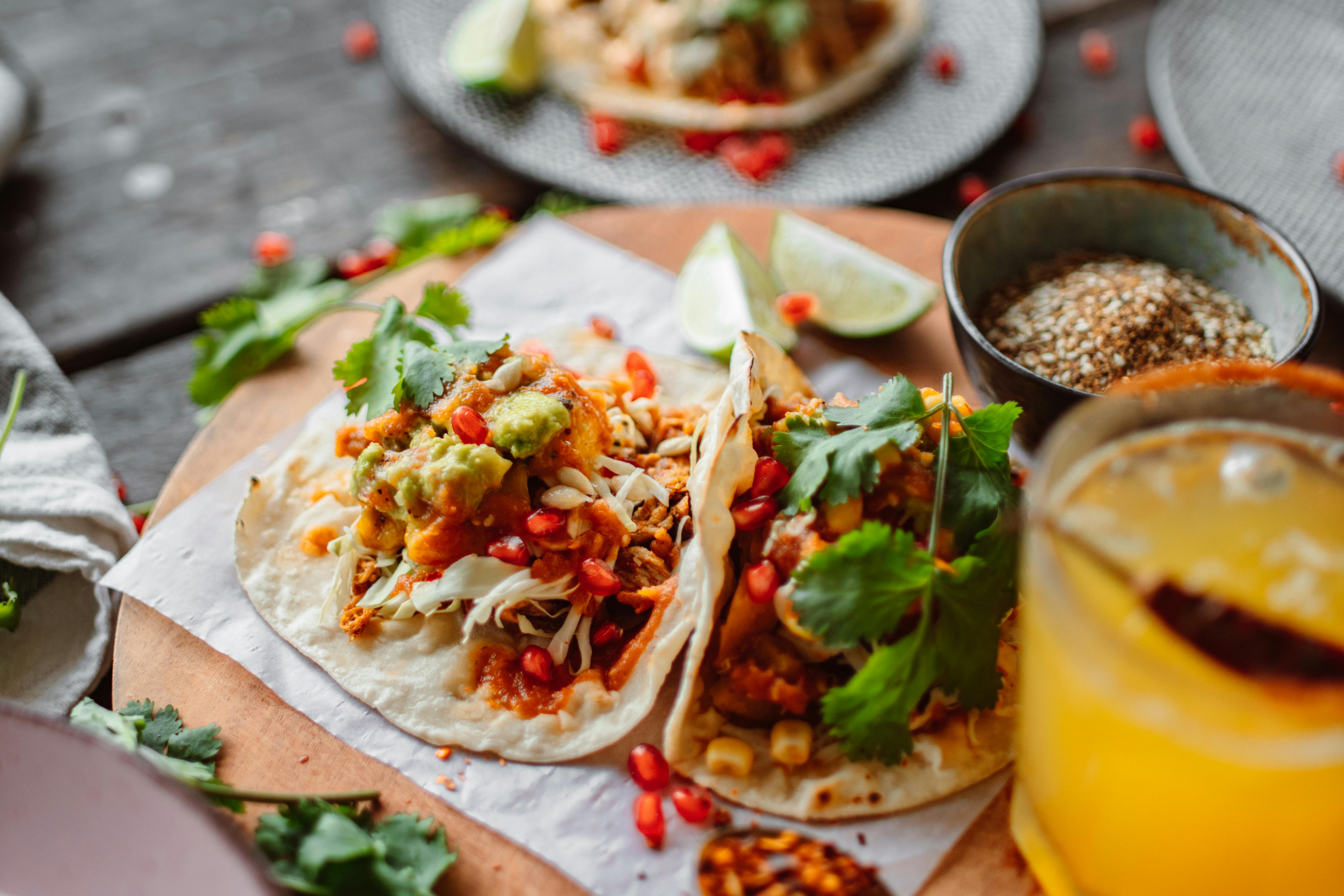 Variety of colorful authentic Mexican dishes and salsas